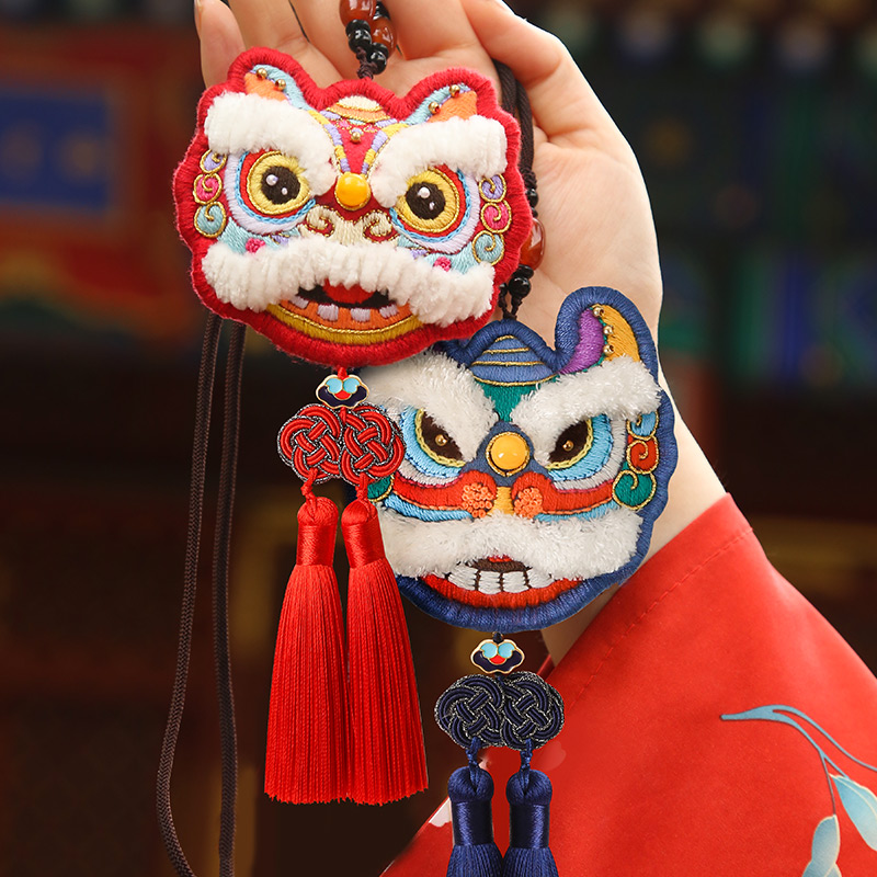 阿卡手工醒狮平安符diy材料包情侣自绣送男友车挂件平安福刺绣