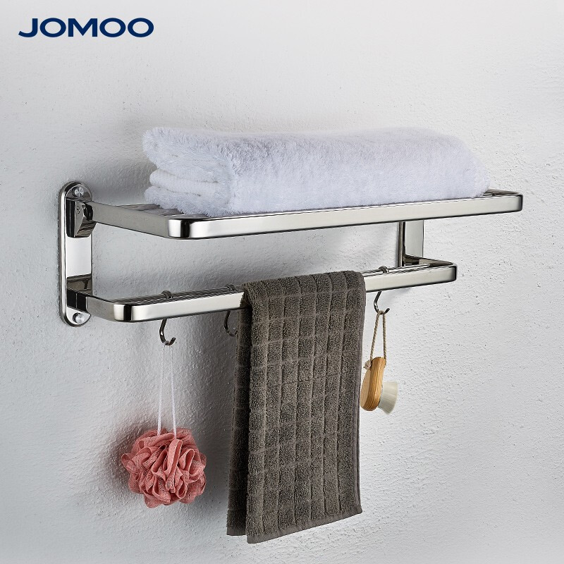 JOMOO/九牧毛巾架304不锈钢打孔卫生间浴室置物架浴巾架壁挂式
