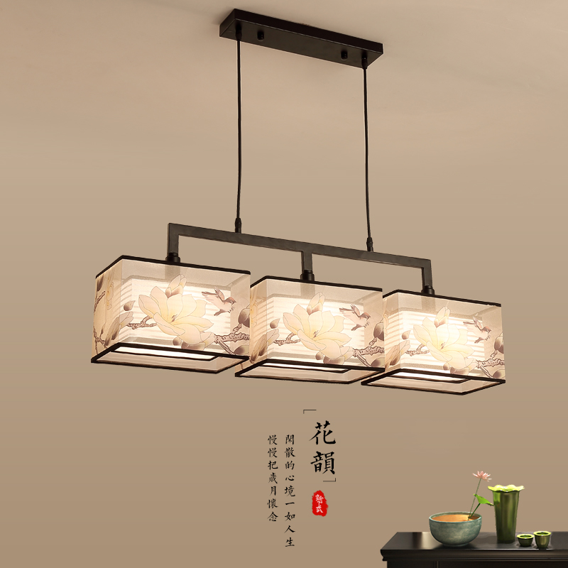新中式餐厅吊灯三头四头长方形客厅吊灯创意个性饭厅简约吧台灯具