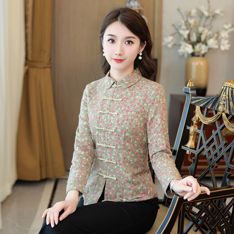 筠雅春秋棉麻中国风唐装旗袍上衣休闲碎花显瘦民国风复古女装J791