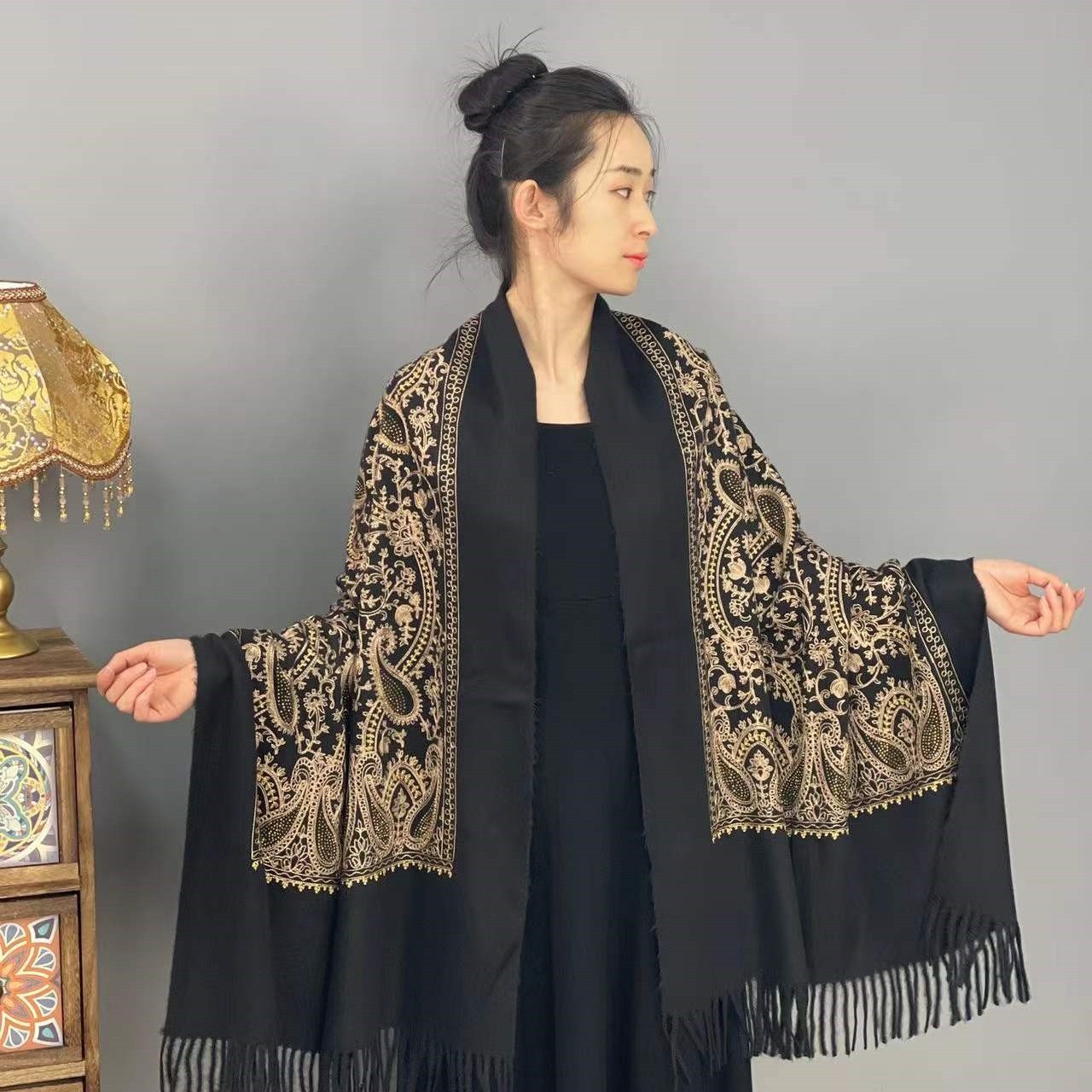 异域风【黑金烫钻佩斯利】围巾披肩柔软舒适亲肤