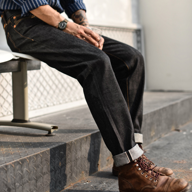 沾酱 新疆棉 黑牛福利款 微锥315XX牛仔裤 赤耳丹宁 男 黑色 原牛