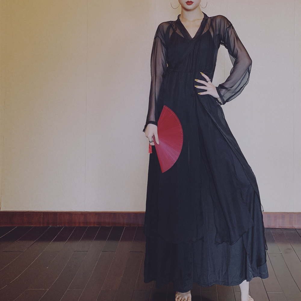 断码清纱衣大鱼海棠同款飘逸中国风绑带纱衣纺纱古风爵士舞蹈服