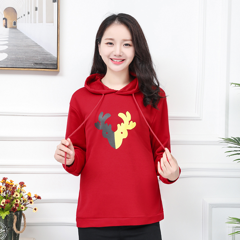 中年妈妈带帽新款卫衣百搭时尚大码长袖连帽宽松春秋女装女装洋气