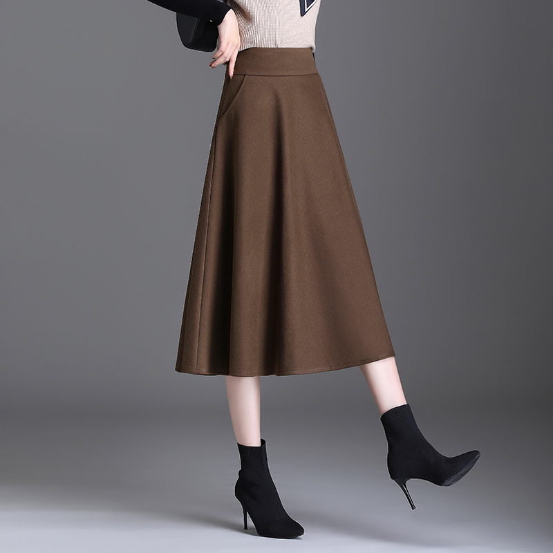 高腰A字伞裙简约休闲新款秋冬毛呢半身裙中长款气质显瘦成人裙子