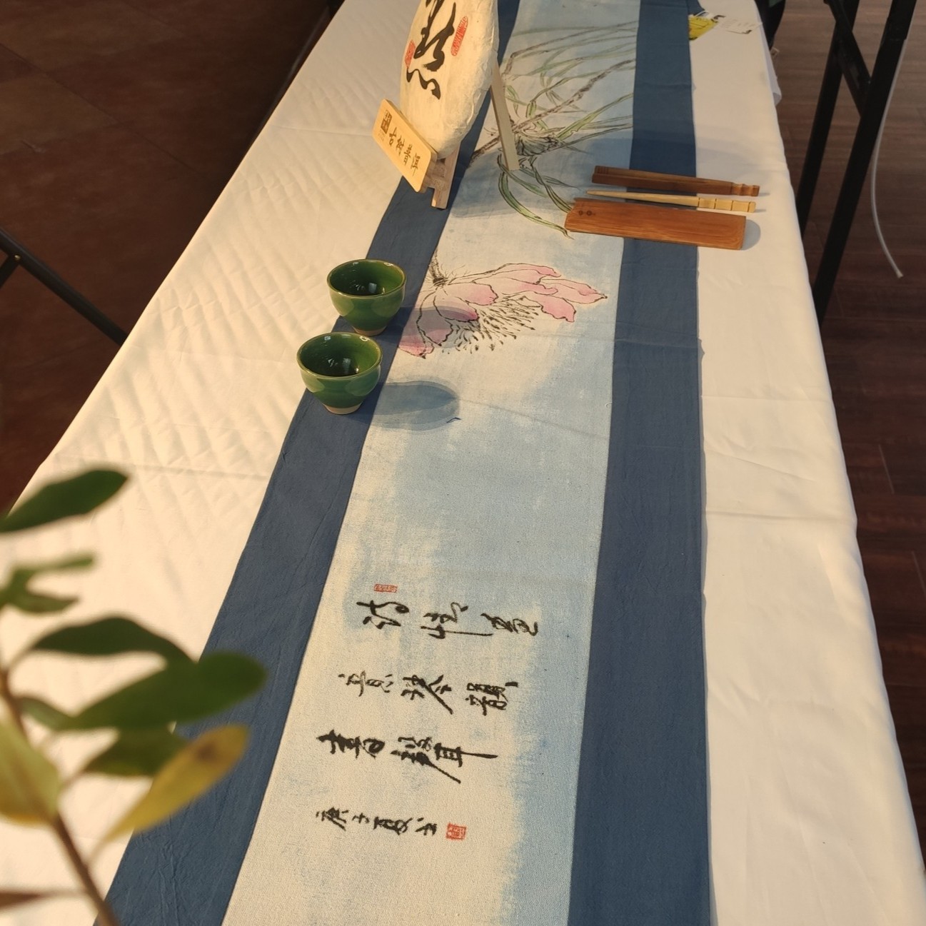 花摆夷原创手绘桌旗可做衣服披肩荷花图案5茶席