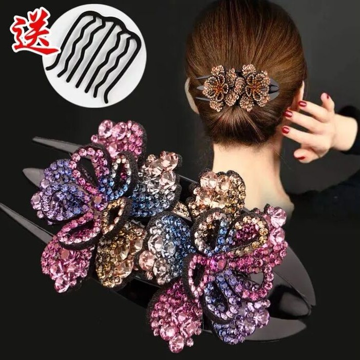 亚克力发饰 韩版大号鸭嘴夹三齿盘发水钻气质优雅发饰