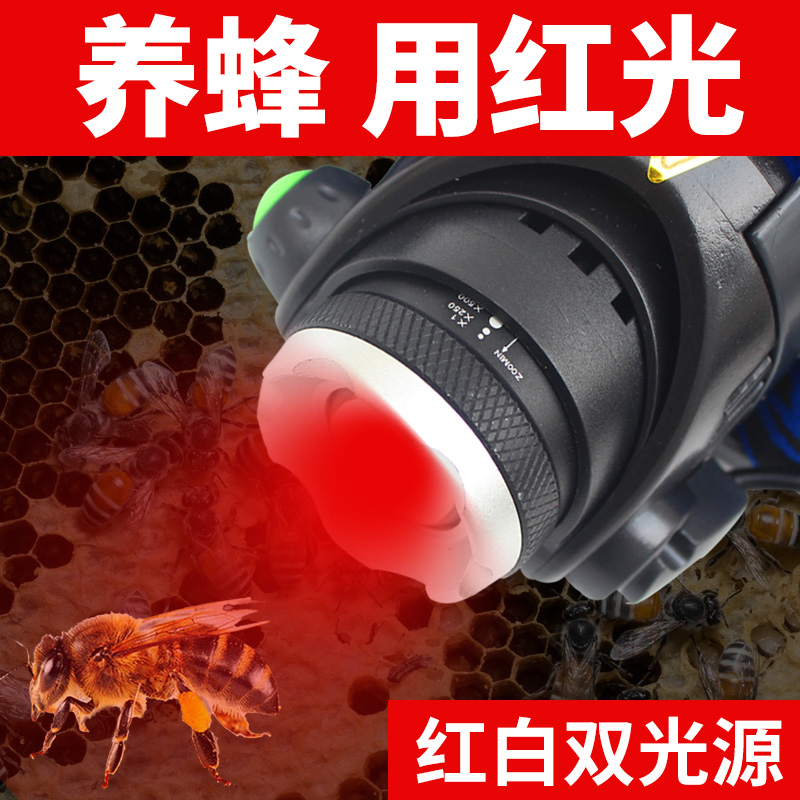 养蜂专用灯红光头灯头戴式强光灯可充电LED超亮查蜂夜钓捕蜂专用