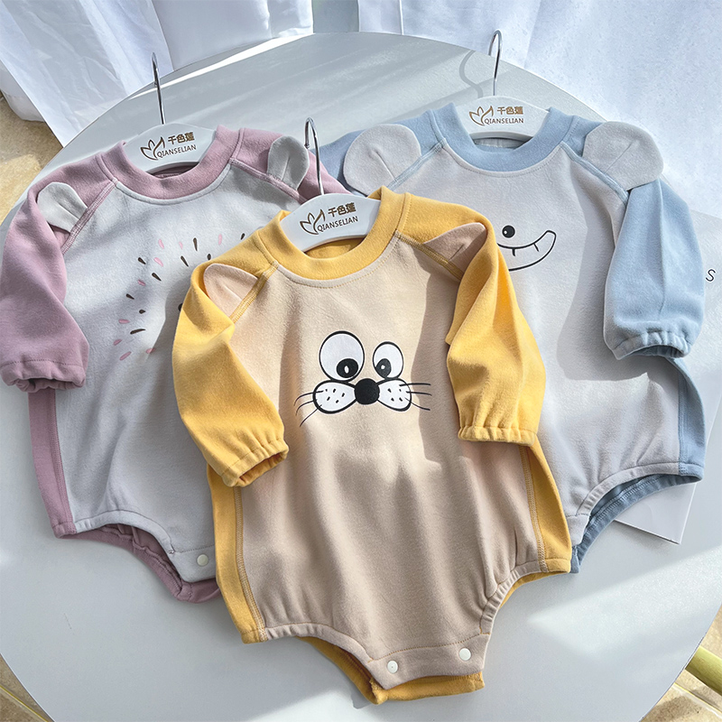 D023千色莲可爱秋冬加厚德绒棉爬服三角包屁衣幼童