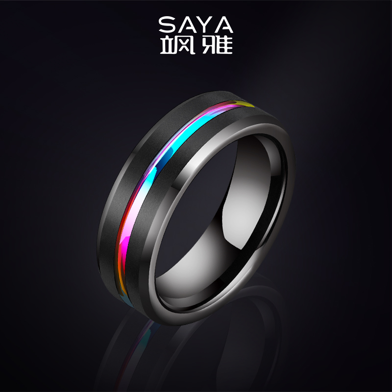 飒雅 钨合金戒指 男士黑色渐变指环时尚个性霸气男戒宽版潮男j205